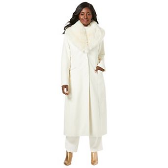 Jessica London Women's Plus Size Long Wool-blend Coat With Faux Fur Collar