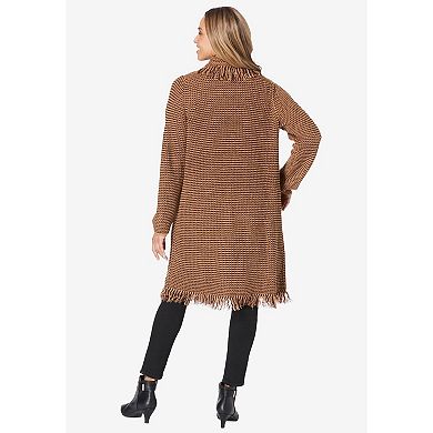 Jessica London Women's Plus Size Shawl-collar Fringe Jacket