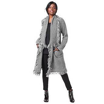 Jessica London Women's Plus Size Shawl-collar Fringe Jacket