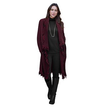 Jessica London Women's Plus Size Shawl-Collar Fringe Jacket