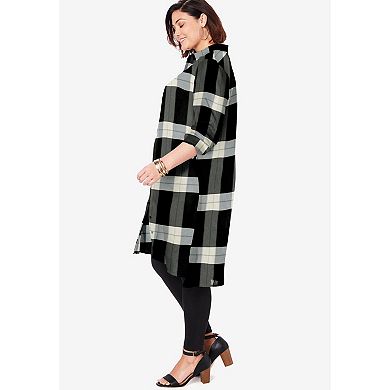 Roaman's Women's Plus Size Plaid Button Front Ultra Tunic
