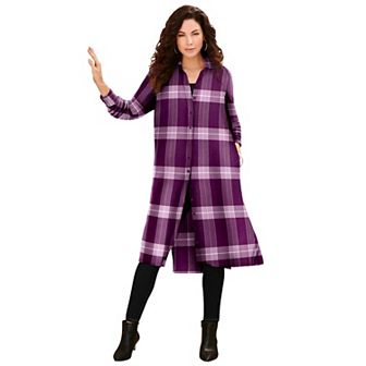 Roaman's Women's Plus Size Plaid Button Front Ultra Tunic