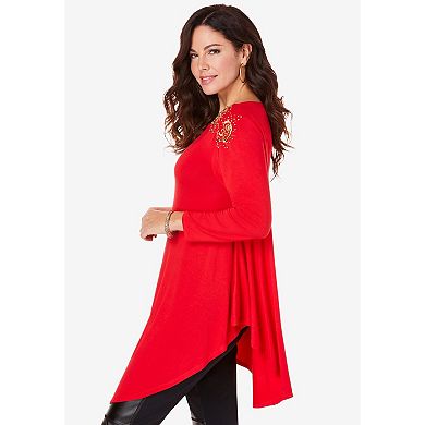 Roaman's Women's Plus Size Boatneck Swing Ultra Drape Tunic Top