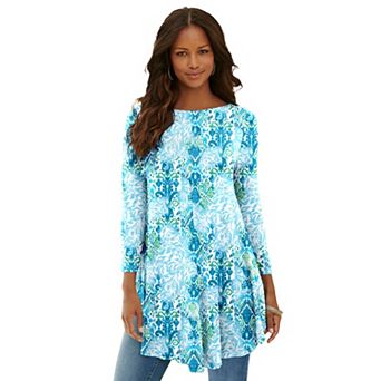 Roaman's Women's Plus Size Boatneck Swing Ultra Drape Tunic Top