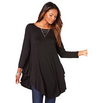 Roaman's Women's Plus Size Plus Size Boatneck Swing Ultra Drape Tunic Top