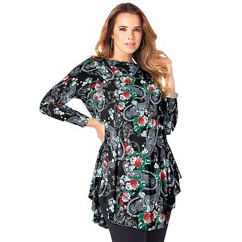 Roaman's Women's Plus Size Boatneck Swing Ultra Drape Tunic Top