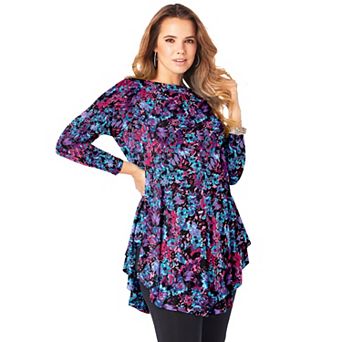 Roaman's Women's Plus Size Plus Size Boatneck Swing Ultra Drape Tunic Top