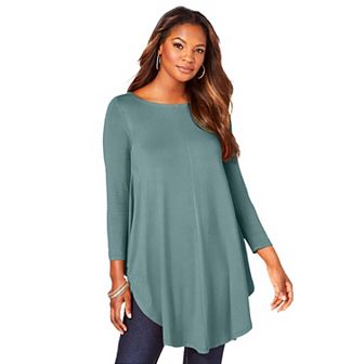 Roaman's Women's Plus Size Plus Size Boatneck Swing Ultra Drape Tunic Top