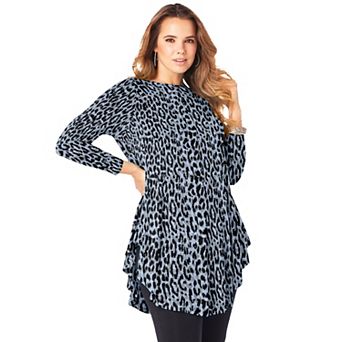 Roaman's Women's Plus Size Plus Size Boatneck Swing Ultra Drape Tunic Top