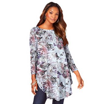 Roaman's Women's Plus Size Boatneck Swing Ultra Drape Tunic Top
