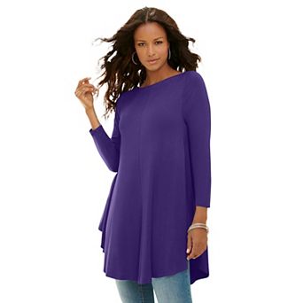 Roaman's Women's Plus Size Boatneck Swing Ultra Drape Tunic Top