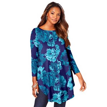 Roaman's Women's Plus Size Plus Size Boatneck Swing Ultra Drape Tunic Top