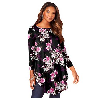 Roaman's Women's Plus Size Plus Size Boatneck Swing Ultra Drape Tunic Top
