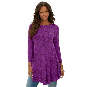 Roaman's Women's Plus Size Plus Size Boatneck Swing Ultra Drape Tunic Top