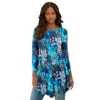 Roaman's Women's Plus Size Plus Size Boatneck Swing Ultra Drape Tunic Top
