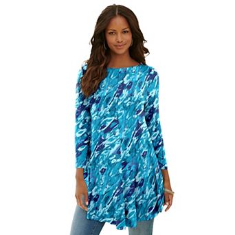 Roaman's Women's Plus Size Boatneck Swing Ultra Drape Tunic Top