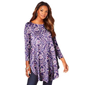 Roaman's Women's Plus Size Plus Size Boatneck Swing Ultra Drape Tunic Top