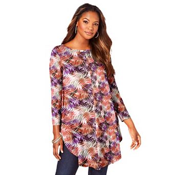 Roaman's Women's Plus Size Boatneck Swing Ultra Drape Tunic Top