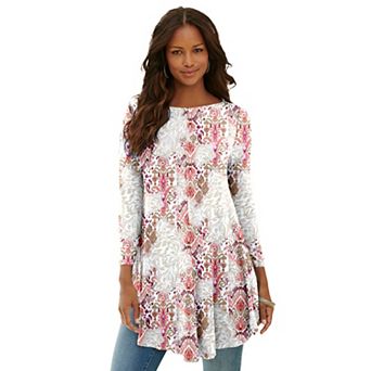 Roaman's Women's Plus Size Plus Size Boatneck Swing Ultra Drape Tunic Top