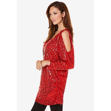 Roaman's Women's Plus Size Cold-shoulder Sequin Tunic
