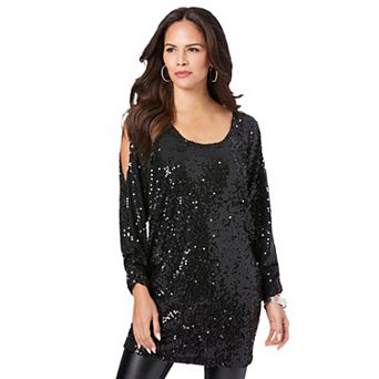Roaman's Women's Plus Size Cold-shoulder Sequin Tunic