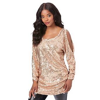 Roaman's Women's Plus Size Cold-shoulder Sequin Tunic