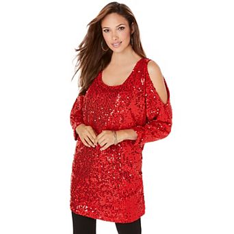Roaman's Women's Plus Size Cold-shoulder Sequin Tunic