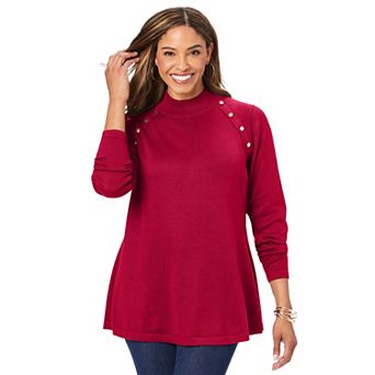 Jessica London Women's Plus Size Gold Button Mockneck Sweater