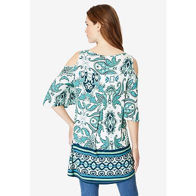 Roaman's Women's Plus Size Cold Shoulder Ultra Drape Tunic