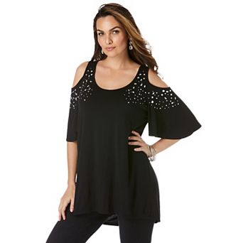 Roaman's Women's Plus Size Cold Shoulder Ultra Drape Tunic