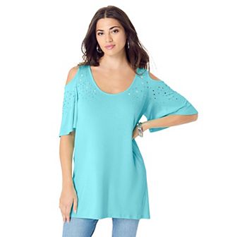 Roaman's Women's Plus Size Cold-shoulder Ultra Femme Tunic