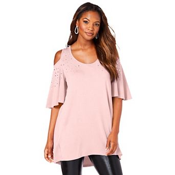 Roaman's Women's Plus Size Cold Shoulder Ultra Drape Tunic