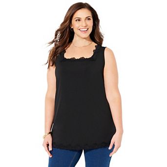 Catherines Women's Plus Size Square-neck Lace Trim Tank