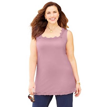 Catherines Women's Plus Size Square-neck Lace Trim Tank