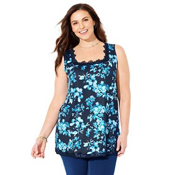 Catherines Women's Plus Size Square-neck Lace Trim Tank