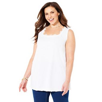 Catherines Women's Plus Size Square-neck Lace Trim Tank