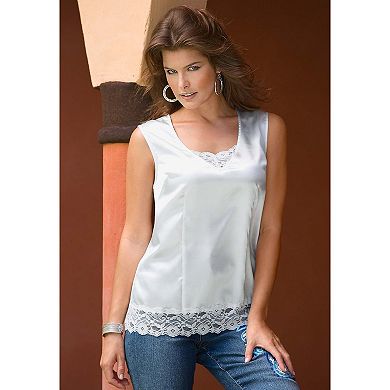 Roaman's Women's Plus Size Lace Trim Satin Tank