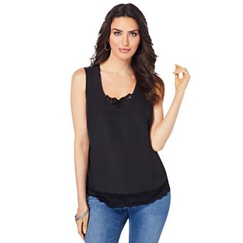 Roaman's Women's Plus Size Lace Trim Satin Tank