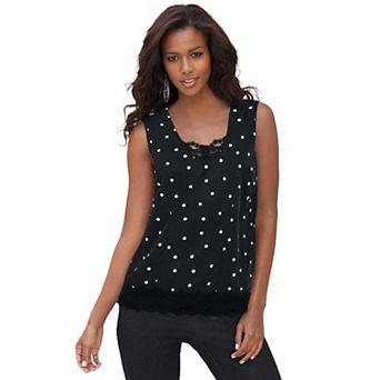 Roaman's Women's Plus Size Lace Trim Satin Tank