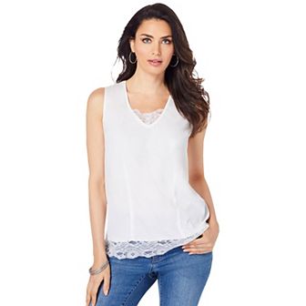 Roaman's Women's Plus Size Lace Trim Satin Tank