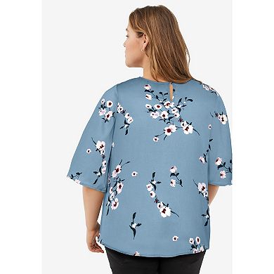ellos Plus Size Relaxed Wide Sleeve Blouse