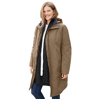 Woman Within Plus Size 3-In-1 Hooded Taslon Jacket