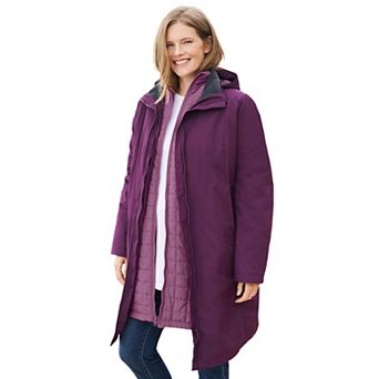 Woman Within Plus Size 3-In-1 Hooded Taslon Jacket
