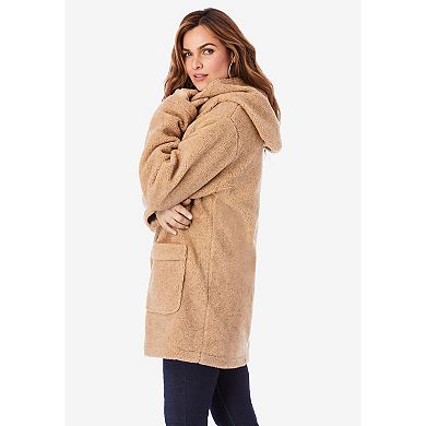 Roaman's Women's Plus Size Hooded Teddy Fleece Coat