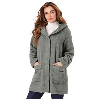 Roaman's Women's Plus Size Plus Size Hooded Teddy Fleece Coat