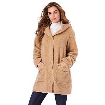 Roaman's Women's Plus Size Plus Size Hooded Teddy Fleece Coat