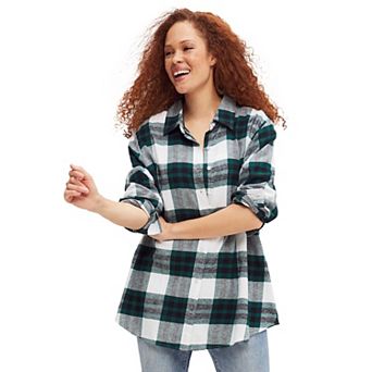 ellos Plus Size Plaid Flannel Shirt