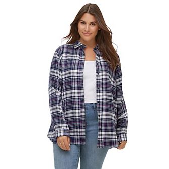 ellos Plus Size Plaid Flannel Shirt