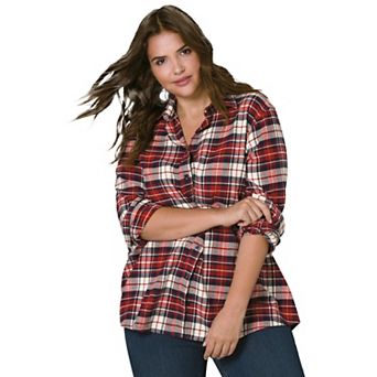 ellos Plus Size Plaid Flannel Shirt