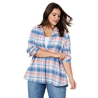 ellos Plus Size Plaid Flannel Shirt